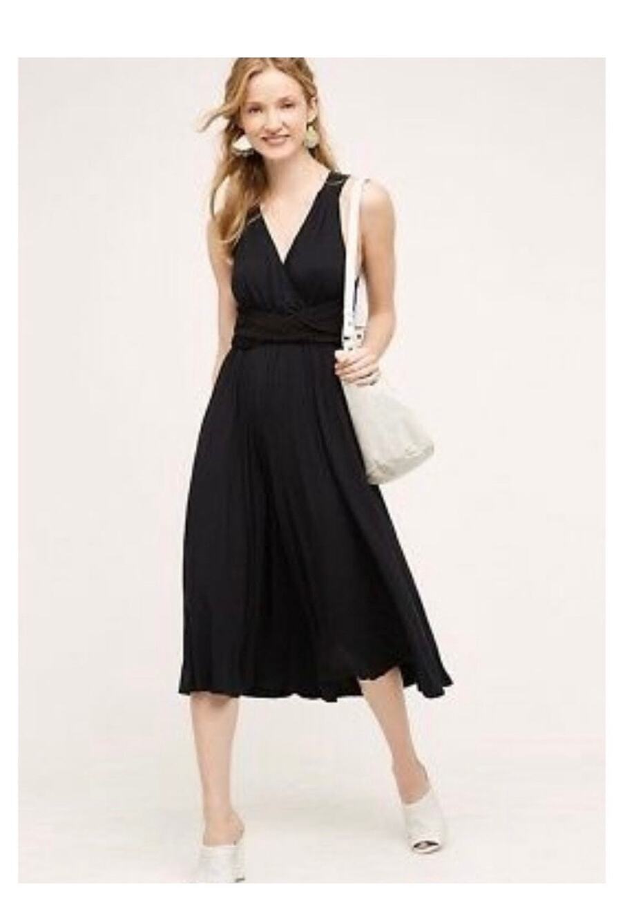 Anthropologie HD in Paris Black Wide Leg V-Neck Crossover Tie Waist Jumpsuit XL